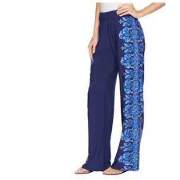 Lilly Pulitzer Pants - Lilly Pulitzer Navy and Blue Floral Wide Leg Pants